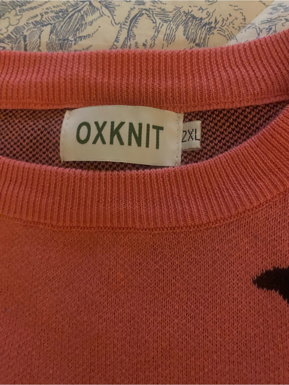 OXKNIT Coral Pink Crewneck Sweater with Black Bat Motif - Picture 2 of 3